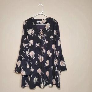 Blu Pepper Women’s Size Large Dress Ruffles Floral Flowers Black Flowy Classic
